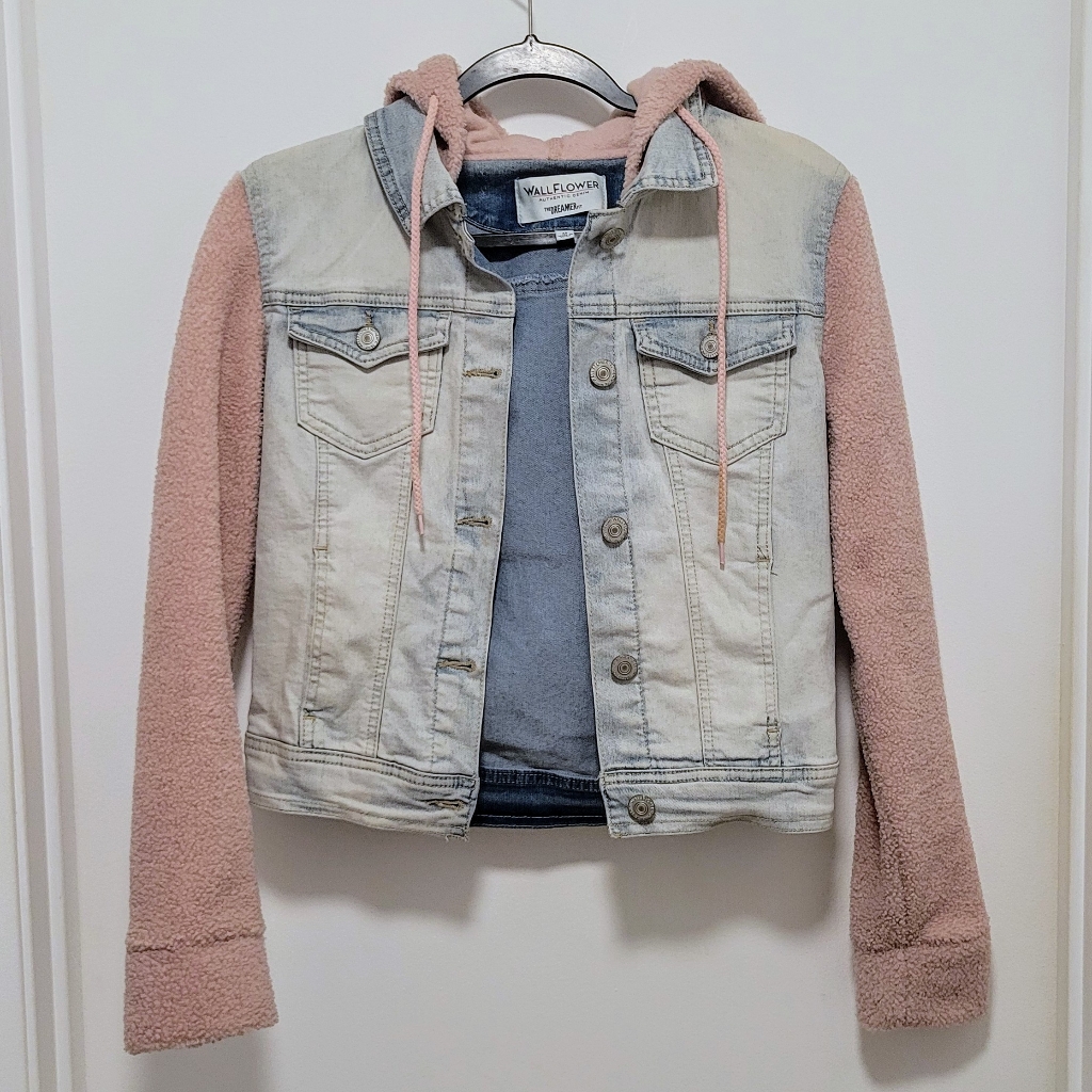 Wallflower Jean Jacket The Dreamer Fit Hoodie Sherpa Sleeves Denim Coat Jr M